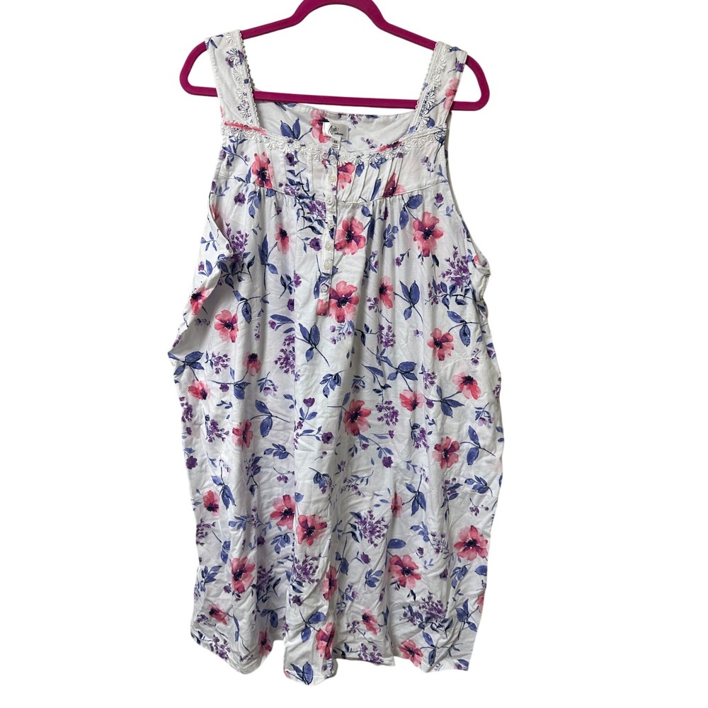 Aria Collection Women 4X Floral Cotton Nightgown Pink Purple Lace Sleeveless